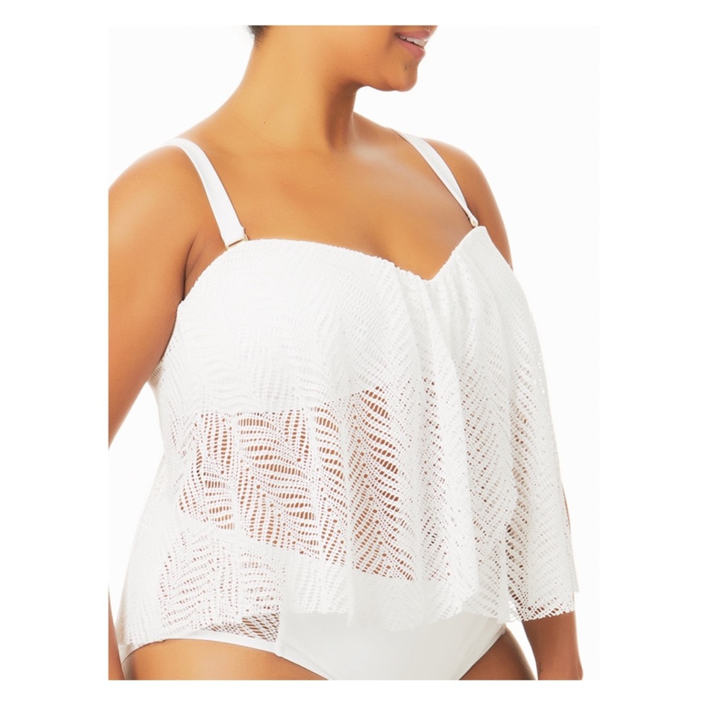 Time and Tru Swim Top Size 2X (20W-22W) White Sheer Crochet Overlay Tankini Top
